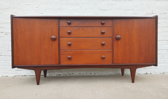 Mid Century English Modern Solid Teak Sideboard By Younger