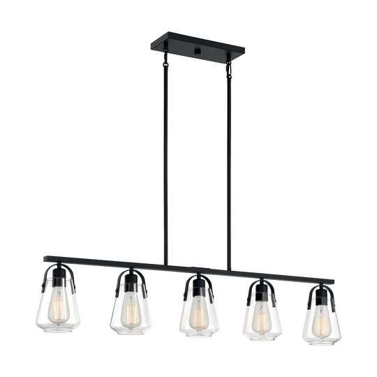 Skybridge 5-Light Island Pendant Fixture - Matte Black Finish with Clear Glass - Matte Black - Matte Black