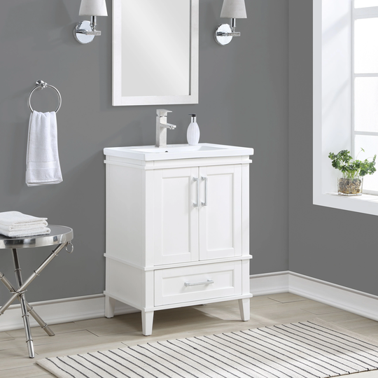 Rectangular Sink Bathroom Storage Cabinet in White Finish, Composite Wood Frame & Ceramic, Assembled,Single Hole Faucet