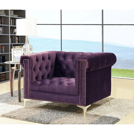 Chic Home Vanessa Button Tufted Goldtone Metal Y-leg Club Chair,Purple