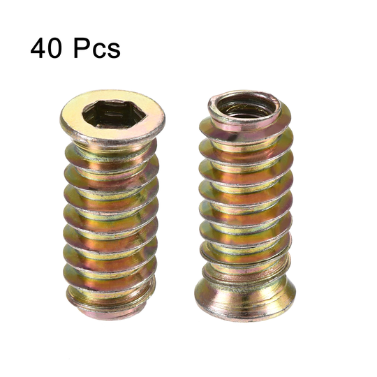 Threaded Insert Nuts Hex Socket Drive for Wood Furniture 40pcs - Color Zinc