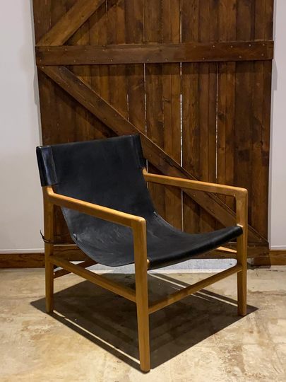 Two | 2 Black Leather Living Room Chair - Leather & Teak Wood Frame Chair | Simple Unique Dining