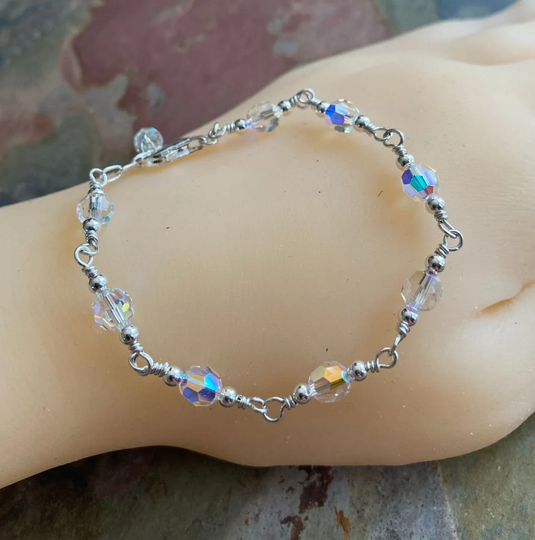 Swarovski 6mm Crystal Bracelet /Anklet in Sterling Silver Clasp, Wedding/Bridal Bracelet, Anklet/Bracelet, Jewelry