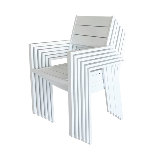 White Outdoor Patio Dining Chair Aluminum Stackable Chairs (Set of 6)