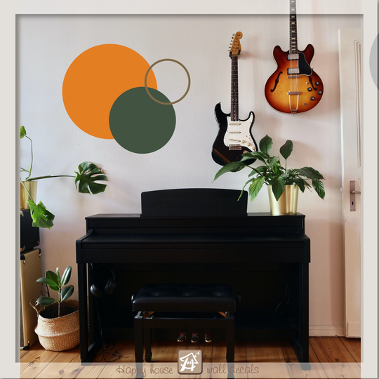 Circle Boho Wall Decals, Minimalist Color Blocking Sticker, Abstract Interior Design