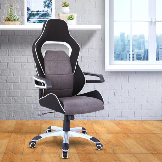 GZMR Grey/Black Ergonomic Upholstered Racing Style Office Chair
