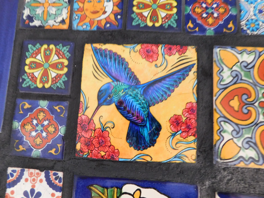 Antique Talavera Tile Wood Table . Customer Arrange Pick-Up Ooak Repurposed Handmade Hand Painted Tiled Top Exclusive Fun
