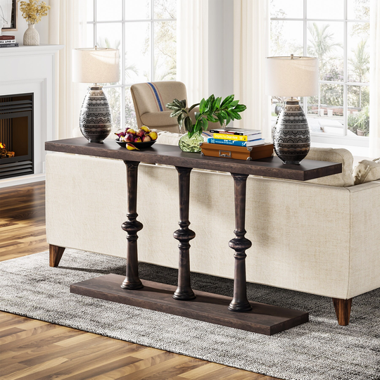 Vintage Console Table with Solid Wood Legs, 63 Inches Entryway Table