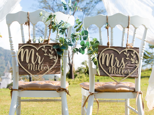 Mr Mrs Chair Signs & Wood Sign Wedding Wooden Rustic Wedding Custom Bride Groom Decor