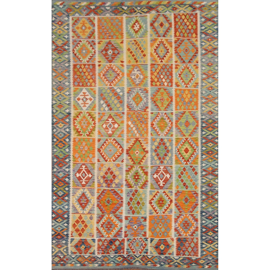 Geometric Kilim Reversible Area Rug Hand-woven Multi-Color Wool Carpet - 8'1"x 11'7"