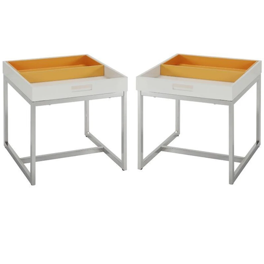 2-Piece Furniture End Table Set in White and Chrome - 54 x 84