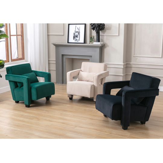 Modern Velvet Open Back Upholstered Armchair Accent Chair with Pillow - 26"Wx32"Dx30"H