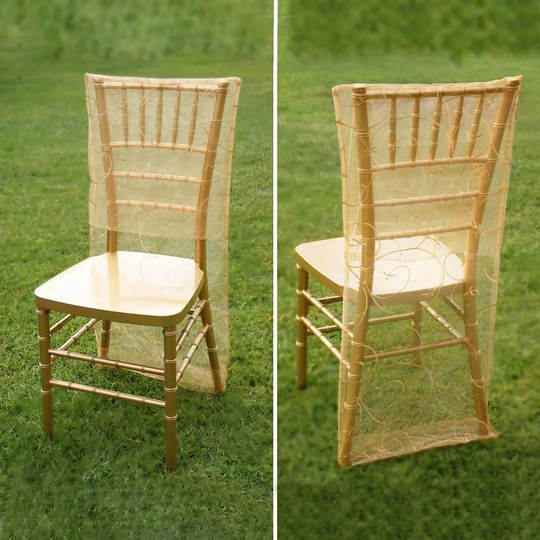 Gold Organza Chiavari Chair Covers | Slipcovers With Satin Embroidery