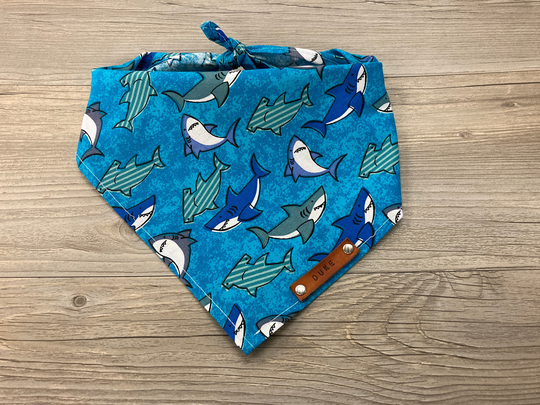 Bandana Dog, Sharks Blue Oceans, Dog Bandana, Traditional Tie, Personalized Leather Name Tag Bandanna, Scarf, Pet Accessories