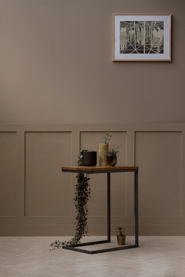 Konk ‖ "Cantilever' Side Table Bespoke Sizes Available Industrial Oak & Steel End Table, Corner Stand, Plant Stand