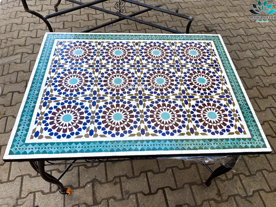 Dinning Table Made From Mosaic Tiles 100% Handmade For Outdoor & Indoor Built With Mid Century Modern Styling