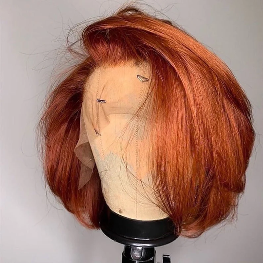 Ginger Orange Colored Bob Wig Lace Front Human Hair Wigs Pre Plucked Hairline With Baby Straight Free Part For Woman