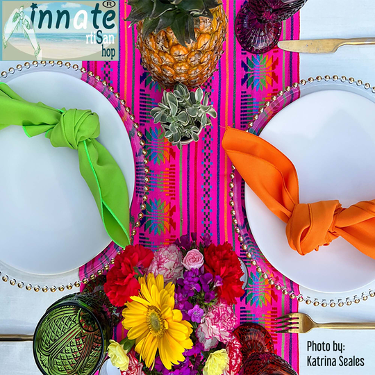 Aztec Fuchsia Table Runner, Mexican Runners, Magenta, Fuchsia, Woven, Tablecloth