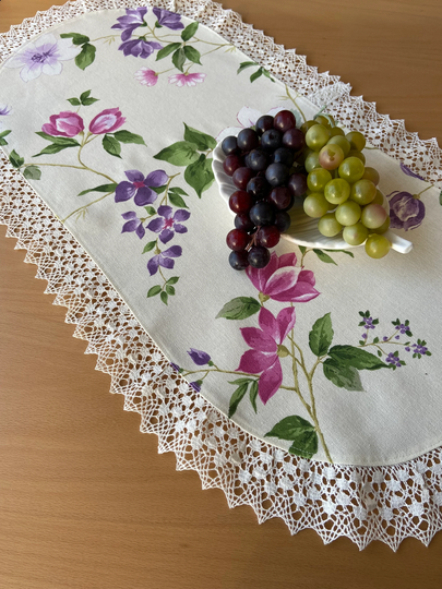 Oval Table Runner Lace Cotton Fabric Floral Linen Centre Piece Topper