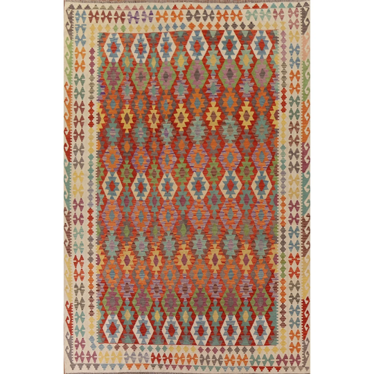 Geometric Kilim Reversible Multi-Color Area Rug Hand-woven Wool Carpet - 8'8"x 11'10"