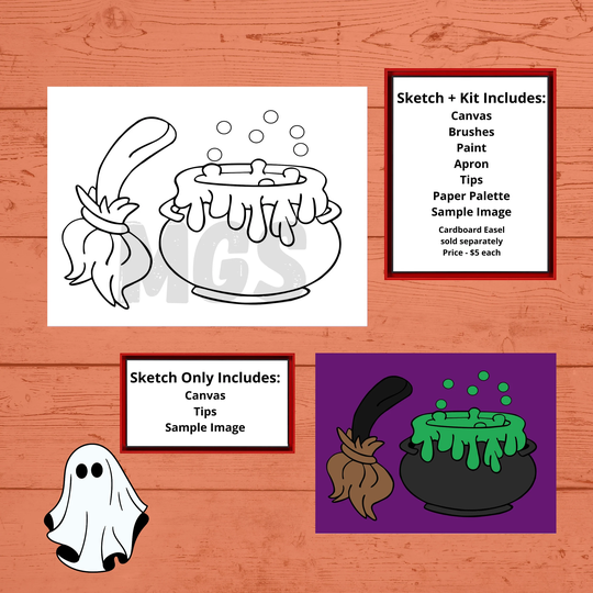Pot & Broom/Pre-Drawn Canvas Pre-Sketched Outlined Sip & Paint Kit Diy Party Halloween