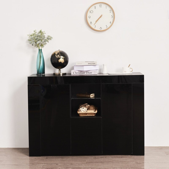 Kitchen Sideboard with LED Light, White High Gloss Dining Room Buffet TV Stand Unit Display Cabinet with Drawer and 2 Doors