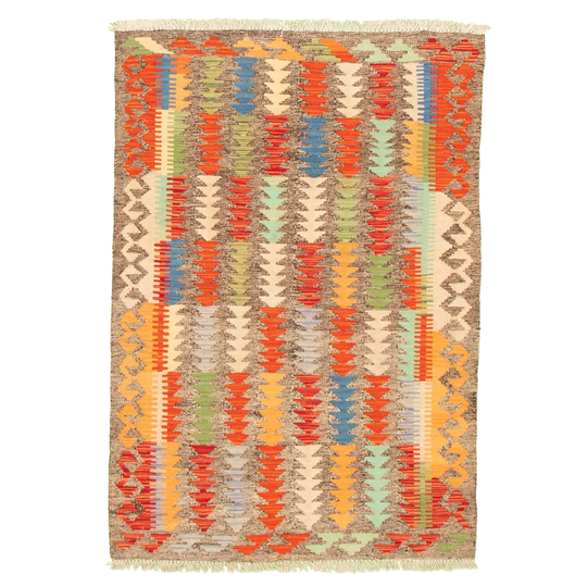 ECARPETGALLERY Flat-weave Bold and Colorful Multi Color Wool Kilim - 3'4 x 4'9