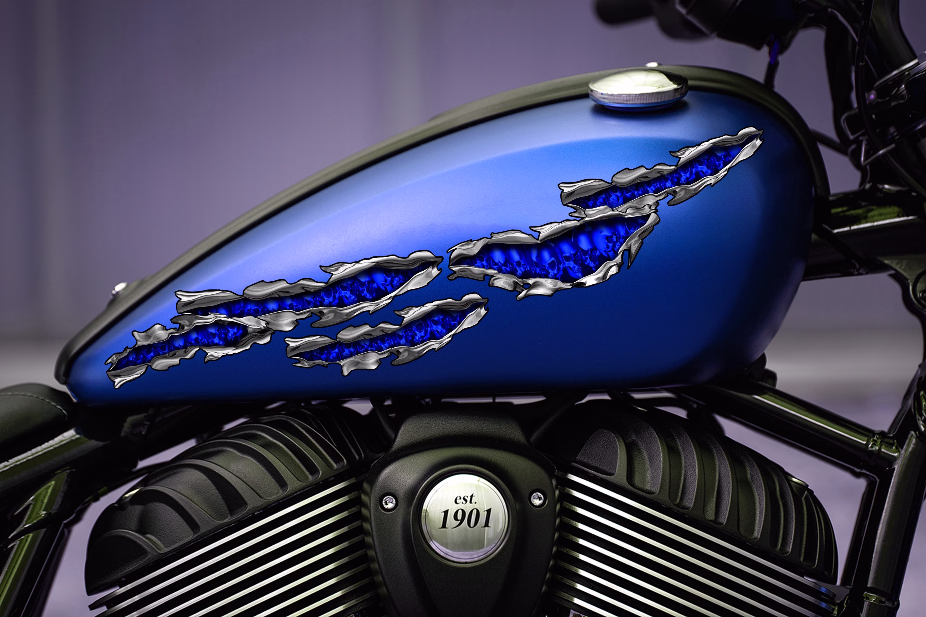 Ripped Metal Full Color Skull Bike Stickers, Flag Dirt Wrap, Decal, Window Decals For Vehicles, Motorcycle