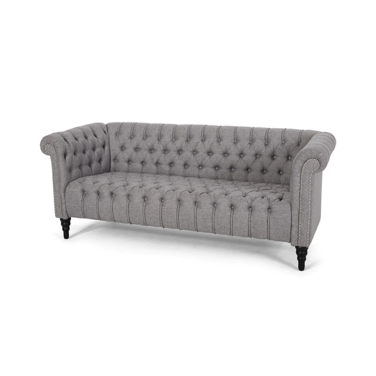 72.5" Gray and Black Traditional Chesterfield Button Tufted Sofa