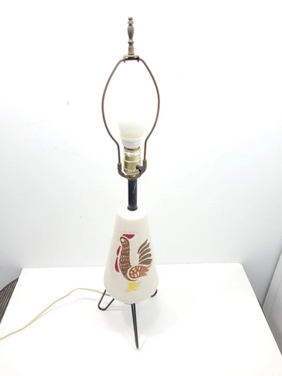 Mid Century Modern Chicken Table Lamps Hair Pin Legs Ceramic Pottery Art