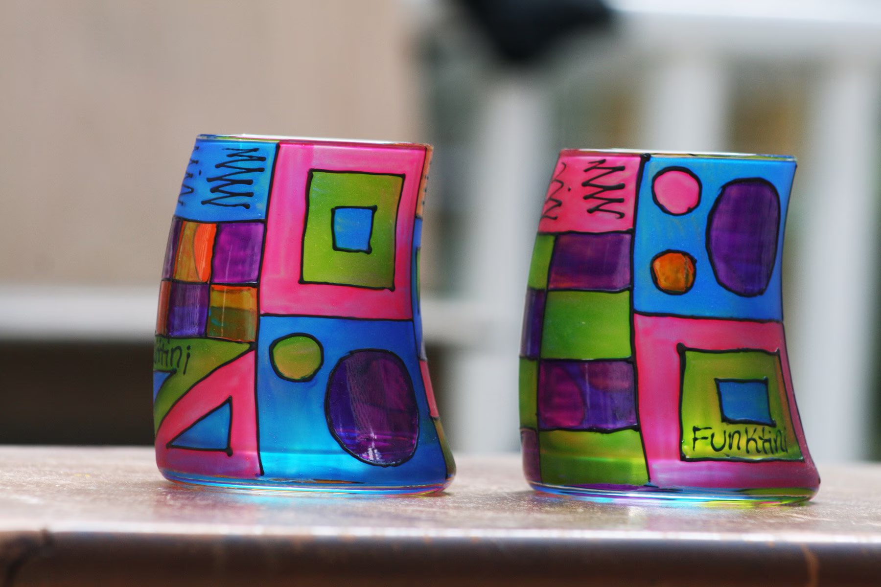 Colorful Glass Cocktail Juice Glasses/Hand Painted Fused Glass/Gift Holiday/Unique Barware/Kitchen/Funktini Glassware/ Liquor/Unique Gifts
