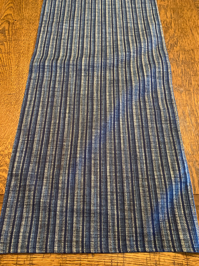 Blue Tones Striped Canvas Linen Table Runner, Various Lengths