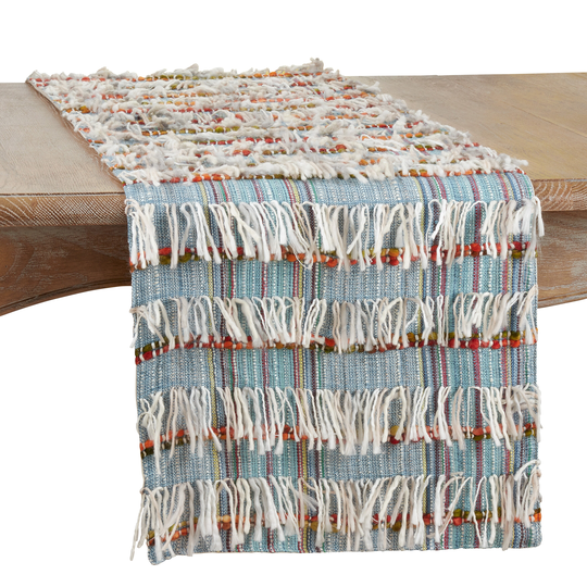 Striped Table Runner With Shaggy Design - 16"x72"