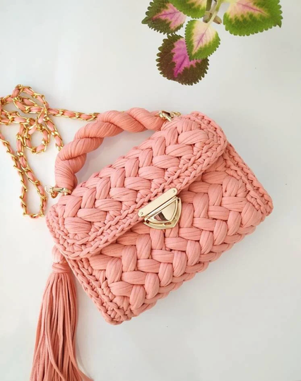 Handmade Salmon Color Bag, Crochet Elegant Handbag, Stylish Knitted Capri Luxury Bag, Gift Bag For Women, Christmas Gift