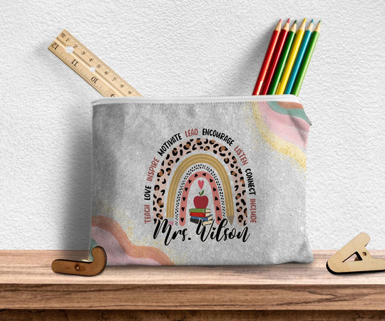 Personalized Teacher Gifts, Teach Love Inspire, Make Up Bag, Appreciation Cosmetic Pencil Pouch, Back To School