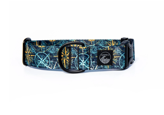 Compass Dog Collar | Nautical Pet Navy Boy Black Metal Summer Martingale Stainless Steel Boating