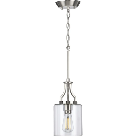 Lassiter Collection One-Light Brushed Nickel Clear Glass Modern Pendant Light - 6.375 in x 6.375 in x 12.5 in