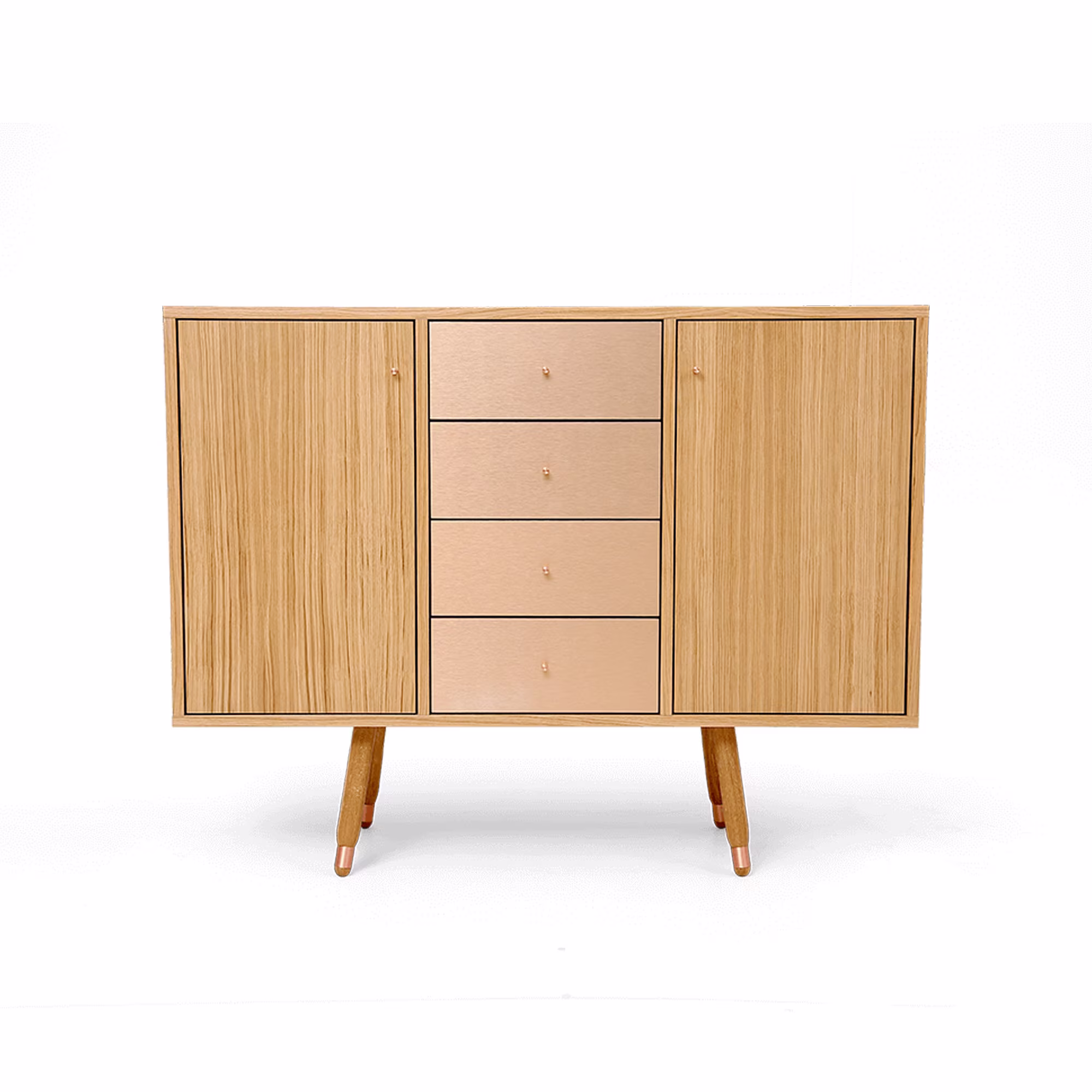 Oak Modern Buffet Wood Copper Entertainment Unit Brown Midcentury Sideboard Cabinet Dining Room Storage Handmade Furniture