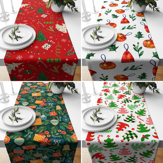 Christmas Tree Table Runner, Holiday Kitchen Red & Green Home Decor, Linens, New Year's Gift For Mom