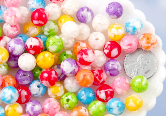Cute Resin Beads - 10mm Colorful Tapioca Jelly Candy Marble Acrylic Or Mixed Color, Small Size Beads 56 Pcs Set