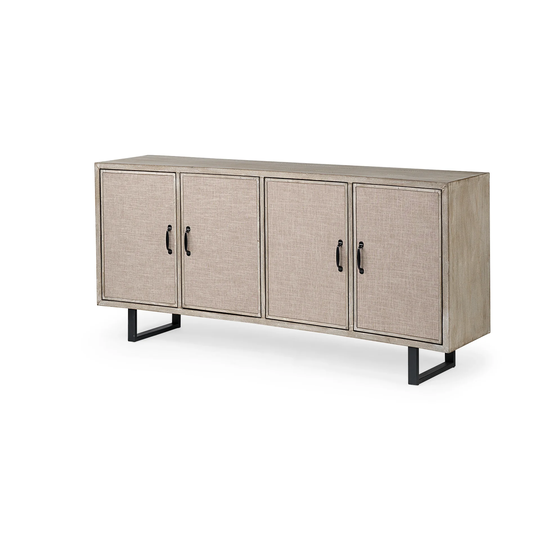 Bellefontaine II Brown Fir Veneer Frame w/ Fabric Covered Cabinet Doors Sideboard - 68.0L x 15.5W x 31.5H