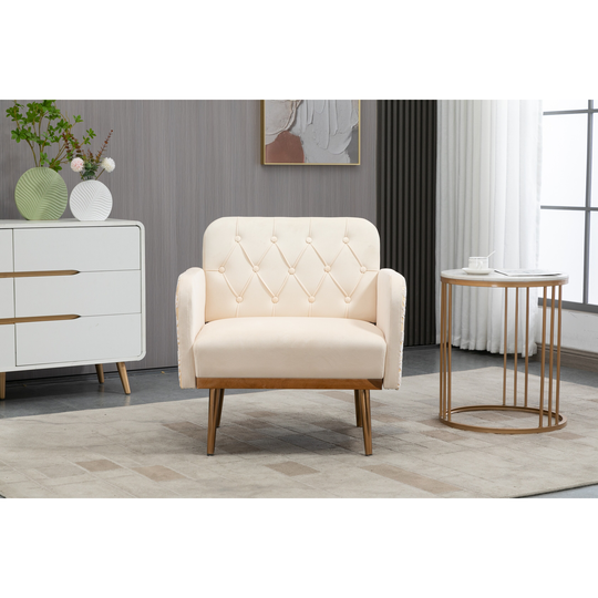 Velvet Upholstered Tufted Livng Room Chair With Golden feet