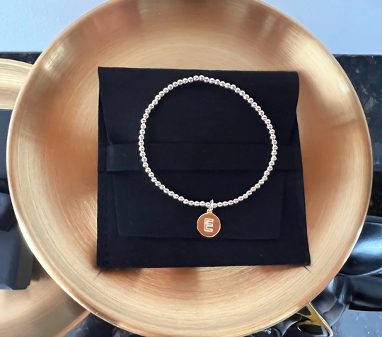 14K Yellow Gold Round Initial Beaded Bracelet - Ball Stretch