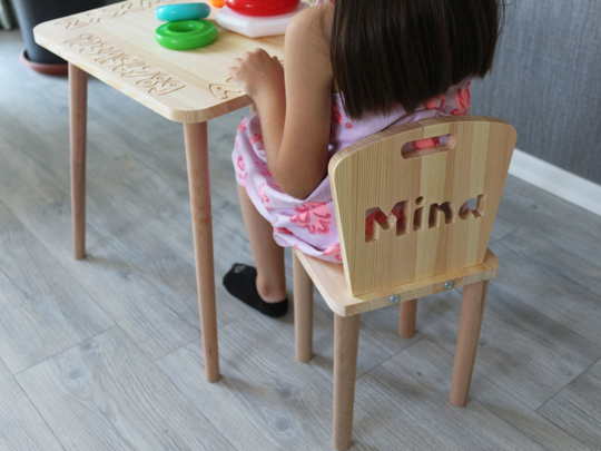 Alphabet & Numbers Engraved Wood Table Chair Set, Personalised Childrens Kids Chairs, Activity Chairs Set