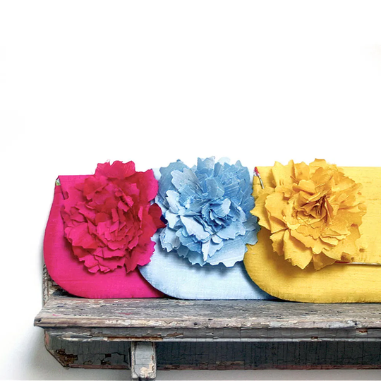 Colorful Bridesmaid Clutches, Pink Silk, Blue, Yellow, Wedding Thank You Gift, Party Purses, Bags, Silk Flowers, Bright Colors