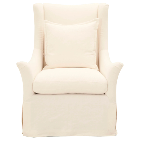 Swivel Club Chair With Reversible Seat Cushion And Sliding Armrest, Cream
