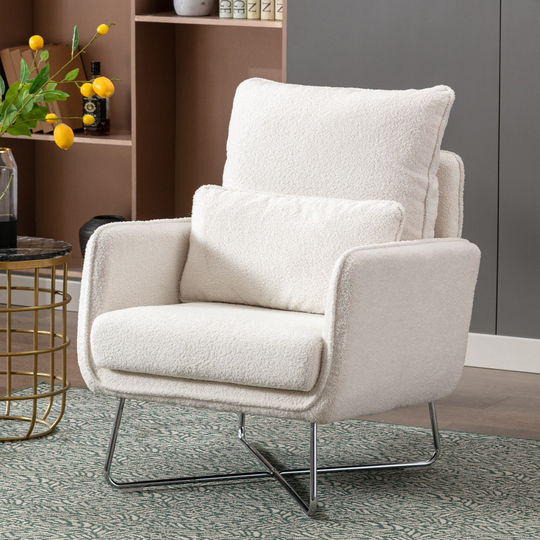 Modern Leisure Accent Chair, Teddy Short Plush Armchair with Lumbar Pillow