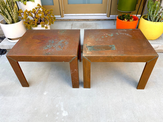 Copper Parsons Table Set - Vintage Pair Of Brass Side/End Tables