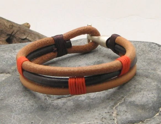 Leather Bracelets, Mens Bracelet, Surfer Men Nautical Gift, Brown Cord, Natural Multi Strap Leather