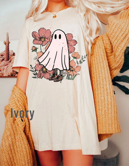 Comfort Colors® Retro Halloween T-Shirt, Vintage Floral Ghost Shirt, Fall Iprintasty Halloween
